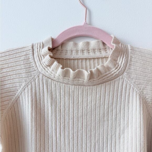 Cream Ribbed Sweater with Ruffle Details - Picture 2 of 3